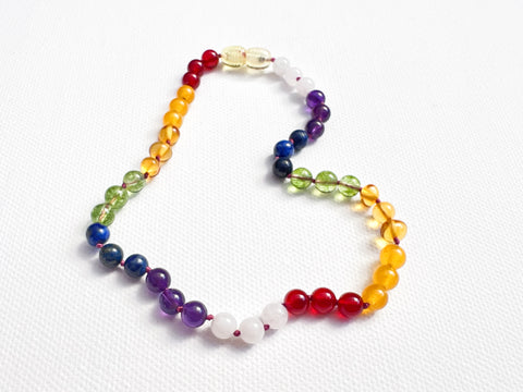 Children's Amber necklace - Rainbow Chakra