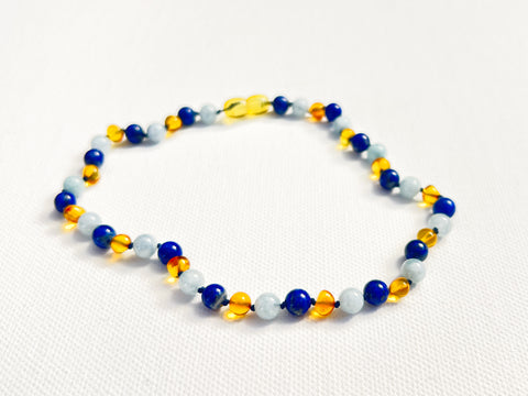 Children's Necklace - Lapis Lazuli, Aquamarine and Lemon Amber
