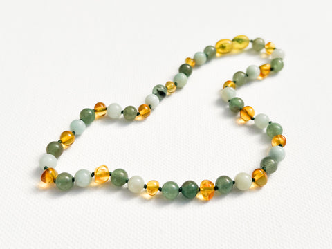Childrens Amber Necklace - Lemon Amber and Jade