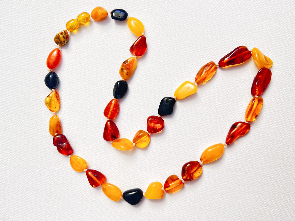 Adult Amber Necklace - Rainbow Baroque Beans