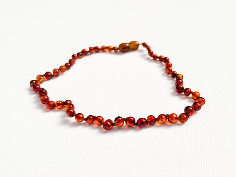 Children's Amber necklace - Raw Cherry with Moonstone and Apatite