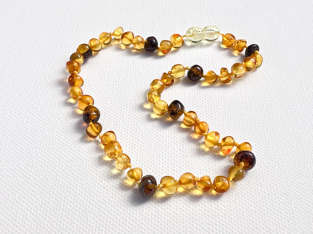 Childrens Amber Necklace - Lemon and Green Baroque
