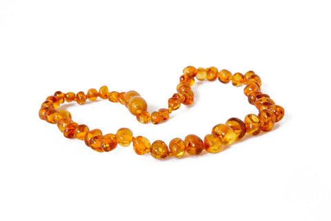 Childrens Amber Necklace - Light Green Baroque